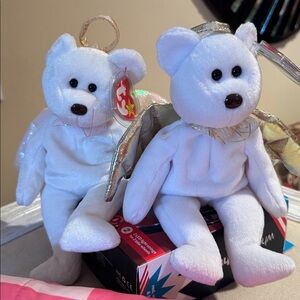 Rare 1998 & 2000 Ty Halo & Halo II Angel Beanie Babies, Brown Nose